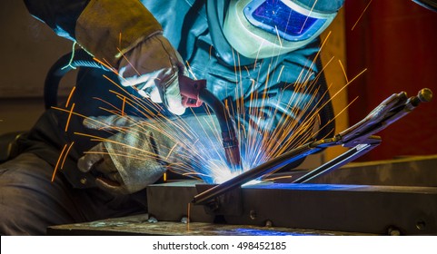 welder, craftsman, erecting technical steel Industrial steel welder in factory technical,