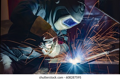 welder, craftsman, erecting technical steel Industrial steel welder in factory technical,