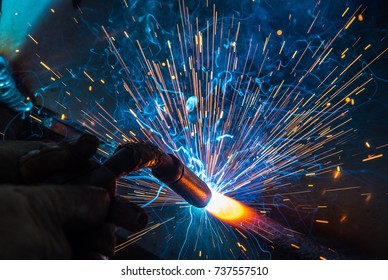 welder, craftsman, erecting technical steel Industrial steel welder in factory technical,