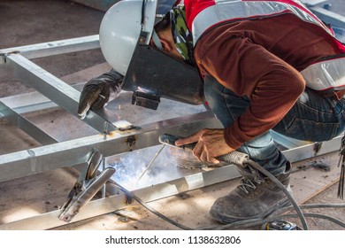 Welder Operateemployee Welding Usteel Using Welder Stock Photo (Edit ...