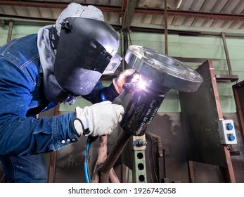 The Welder Is Welding The Pipes By Gas Tungsten Arc Welding Process