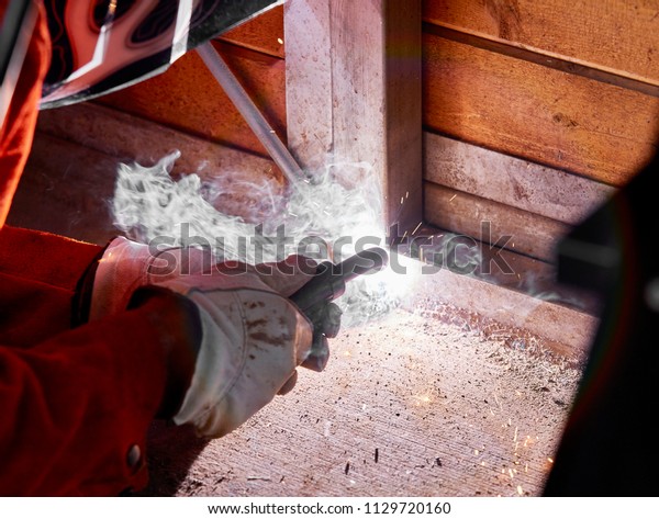 Welder Welding Steel Bar Steel Frame Stock Photo Edit Now 1129720160