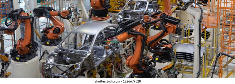 welding of car body. Automotive production line. long format. Wide frame - Shutterstock ID 1226679328