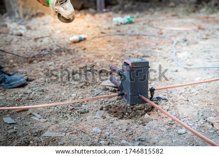 Welding copper ground wire on ground rod.Welding copper ground wire.Connect copper grounding lightning protection system. With the melting