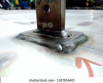Welding defect closeups done on the site transitions, during welding of steel using stainless steel in shielding gas - Shutterstock ID 1187854492