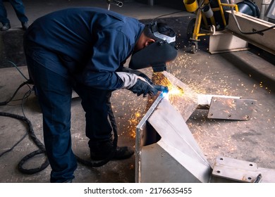 Welding, gases and oxygen to weld and cut metals. content safety accessories. Metal cutting with plasma. cutting steel with sparks