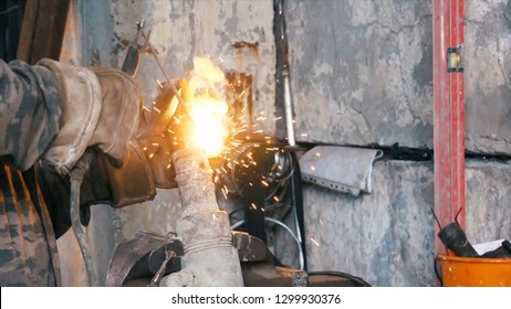 Welding Joints On The Copper Pipe. Frame. Close-up