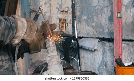 Welding Joints On The Copper Pipe. Frame. Close-up