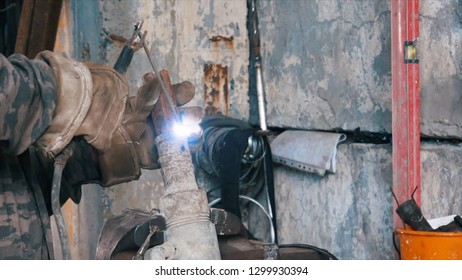 Welding Joints On The Copper Pipe. Frame. Close-up