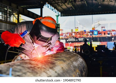 Welding Process With Spark Light By Arc Weld Shipbuilding And Ship Repairing Industrials