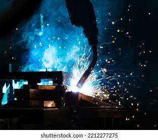 Welding Robots Movement In A Car Factory