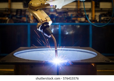 Welding Robots Movement In Factory Close Up