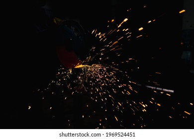 Welding spark welding isolated on black background.