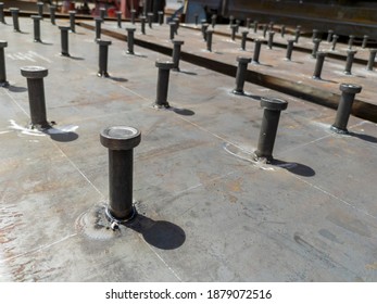 Welding Stud Bolt On The Steel Plate.