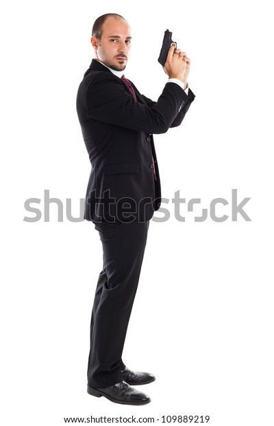 Well Dressed Businessman Gun Posing Like Stock Photo 109889219 ...