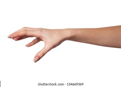 Well Shaped Female Hand Reaching For Something Isolated On A White Background