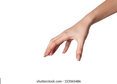 Well Shaped Female Hand Reaching For Something Isolated On A White Background