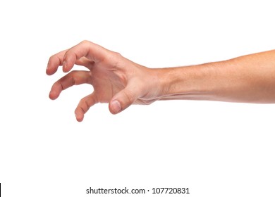 Well Shaped Male Hand Reaching For Something Isolated On A White Background