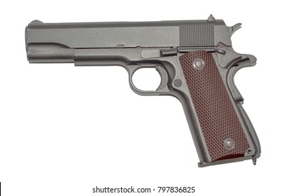 A well used American-made .45 1911A1 semi-automatic military pistol from World War Two.