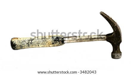 well used hammer on white background