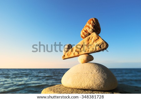 Well-balanced stack of pebbles of each other