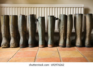 Wellington boots by the back door. Wellington boots (commonly referred to as 'welly's) are an iconic part of rural British lifestyle. 