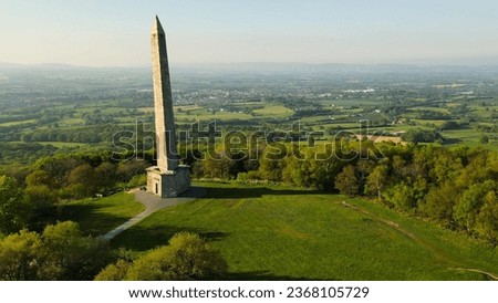 Wellington Monument, Wellington, Somerset aerial with the town of Wellington in the background.