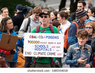 Wellington, New Zealand, August 23 2019: Protesters Outside New Zealand's Parliament Calling For Action On Climate Change And Global Warning