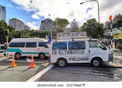 Wellington, New Zealand - February 20 2022: Wellington Covid-19 Convoy Protest End All Mandates Van