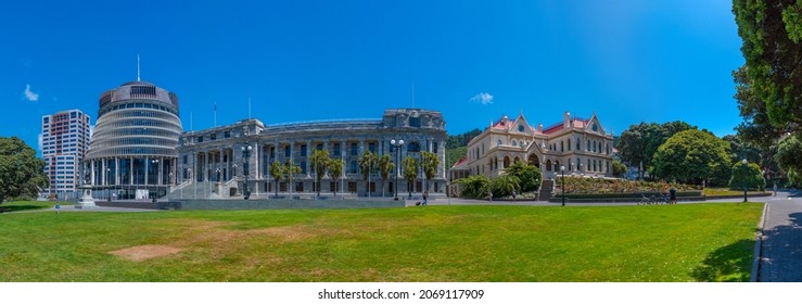 WELLINGTON, NEW ZEALAND, FEBRUARY 9, 2020: Parliamentary Library and New Zealand Parliament Buildings in Wellington
