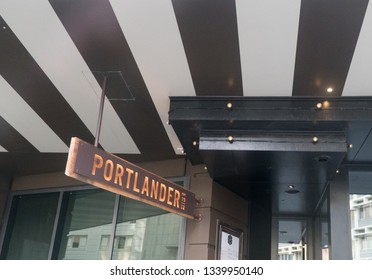 Wellington / New Zealand - Jan 2019: Walking Down The Street In Wellington, North Island. Strolling Past A Luxury Hotel And Fancy Restaurant. Black And White Ceiling. Zebra. 