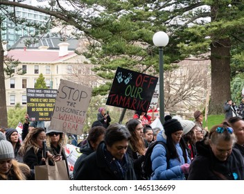 Wellington, New Zealand, July 30 2019: Protest/rally To New Zealand's Parliament About Oranga Tamariki's (Ministry For Children) Uplift Of Children From Maori Families. Indigenous Rights.