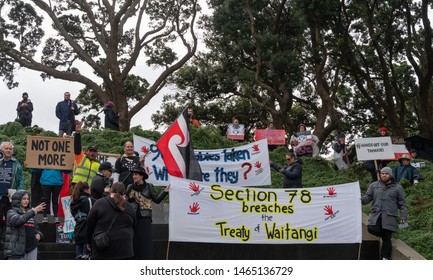 Wellington, New Zealand, July 30 2019: Protest/rally To New Zealand's Parliament About Oranga Tamariki's (Ministry For Children) Uplift Of Children From Maori Families. Indigenous Rights.