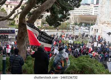 Wellington, New Zealand, July 30 2019: Protest/rally To New Zealand's Parliament About Oranga Tamariki's (Ministry For Children) Uplift Of Children From Maori Families. Indigenous Rights.