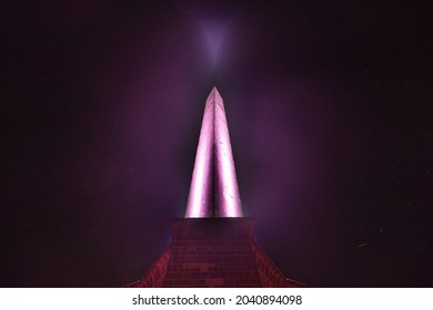 WELLINGTON, SOMERSET, ENGLAND, UK - SEPTEMBER 06 2021: Wellington Monument illuminated