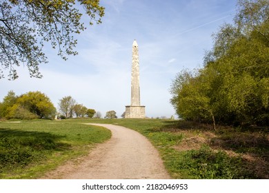 WELLINGTON, UK - APRIL 30, 2022 the Wellington Monument the tallest three-sided obelisk in the world at the edge of the Blackdown Hills