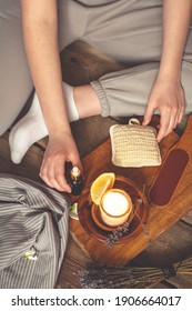 Wellness, Health Mental.Girl Meditates Yoga At Home With Aromatherapy.Care, Wellness , Meditation, Spa, Relax Occultism, Spiritual Cleansing Selective Focus