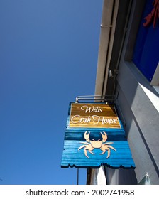 Wells Next The Sea, Norfolk, UK 06 23 2021 Wall Sign On A Sea Food Restaurant