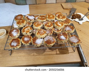 Welsh cakes also known as bakestones or griddle cakes a traditional sweet bread of Wales UKtopped with sugar, stock photo image