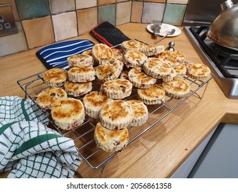 Welsh cakes also known as bakestones or griddle cakes a traditional sweet bread of Wales UKtopped with sugar, stock photo image
