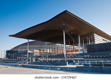 Welsh Parliament Building At The Stunning Cardiff Bay Development.