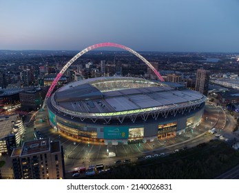 Wembley, London, UK 26 March 2022.  Evening drone shot of Wembley Stadium during England vs Switzerland match
