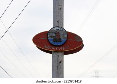 Wendake, Quebec, Canada - 10-12-2022: Wendake First Nation Reserve Sign