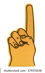 We're Number One Yellow Foam Finger Isolated Against A White Background.