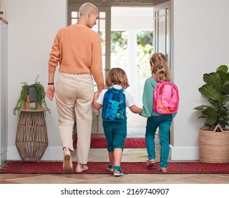 Were Ready For The Day. Shot Of A Woman Leaving Home With Her Two Children.