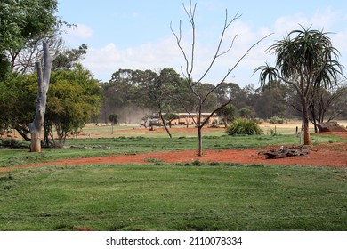 Werribee, Vic Australia - January 19 2022: View Of Werribee Open Range Zoo With Tour Bus In Background