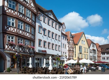 Wertheim, Germany - July 19, 2021: The Medieval Architectures And The Open Air Restaurants Of Market Square