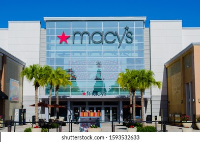 Wesley Chapel Florida, USA - December 19, 2019: Macy's Department Store, The Shops At Wiregrass, Storefront, Windows, Entrance And Signage