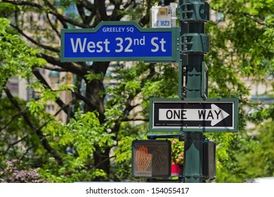 West 32nd street sign, New York City. 