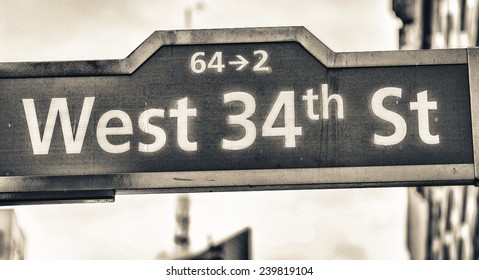 West 34th Street Sign In Manhattan - New York City.